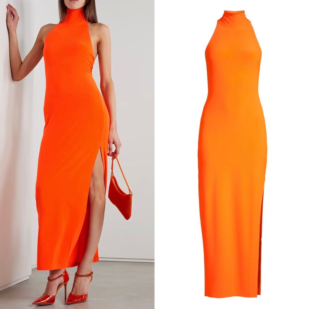 NWT Norma Kamali Halter Turtle Side Slit Gown in SOS Size Medium
